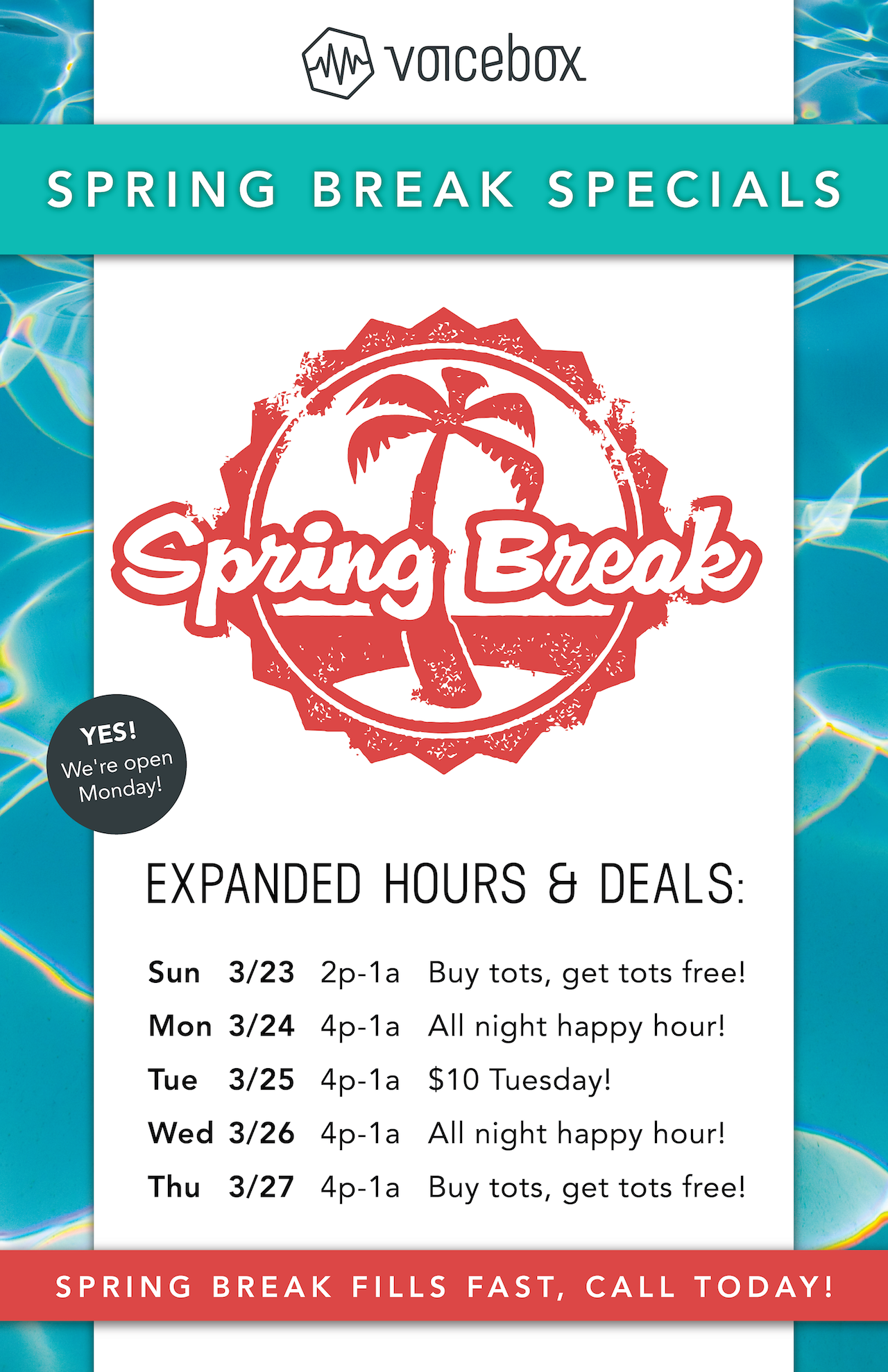 Spring Break Specials Mar 23rd to 27th Voicebox Karaoke Lounge